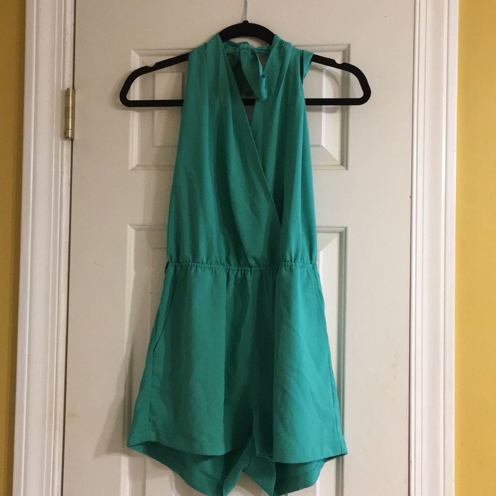 Green backless romper